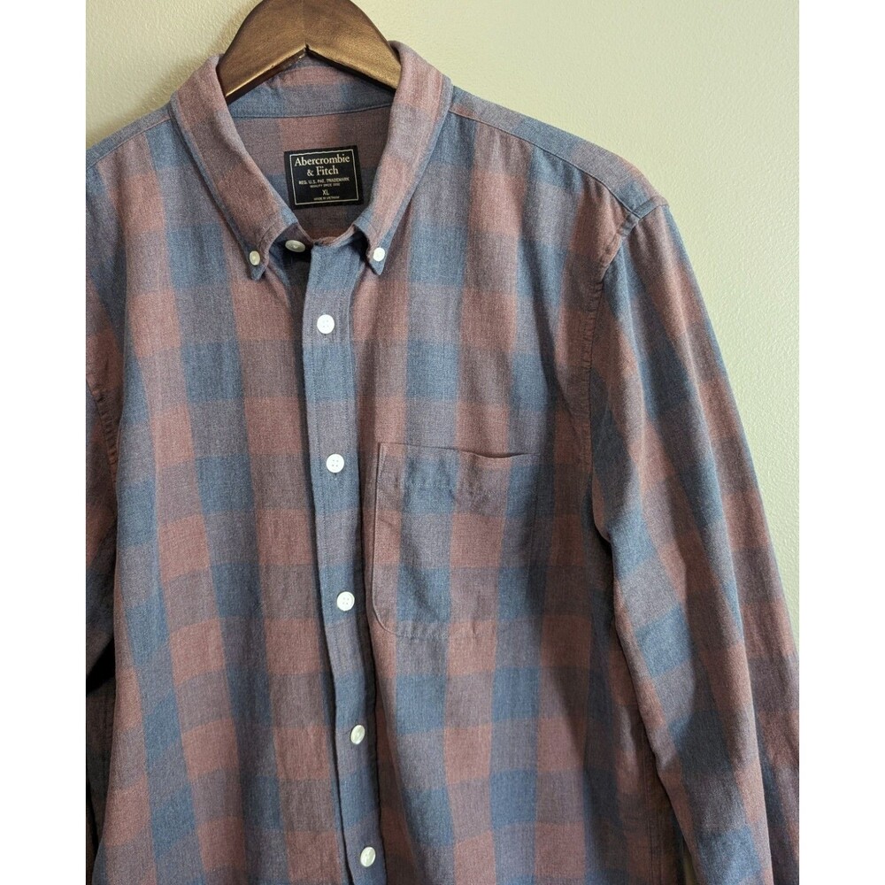 Abercrombie & Fitch Mens XL Blue Red Check Button Down Shirt Long Sleeve AF